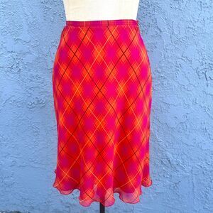 Emanuel Ungaro Collection Silk Skirt XS Pink Orange plaid slip skirt 90s y2k